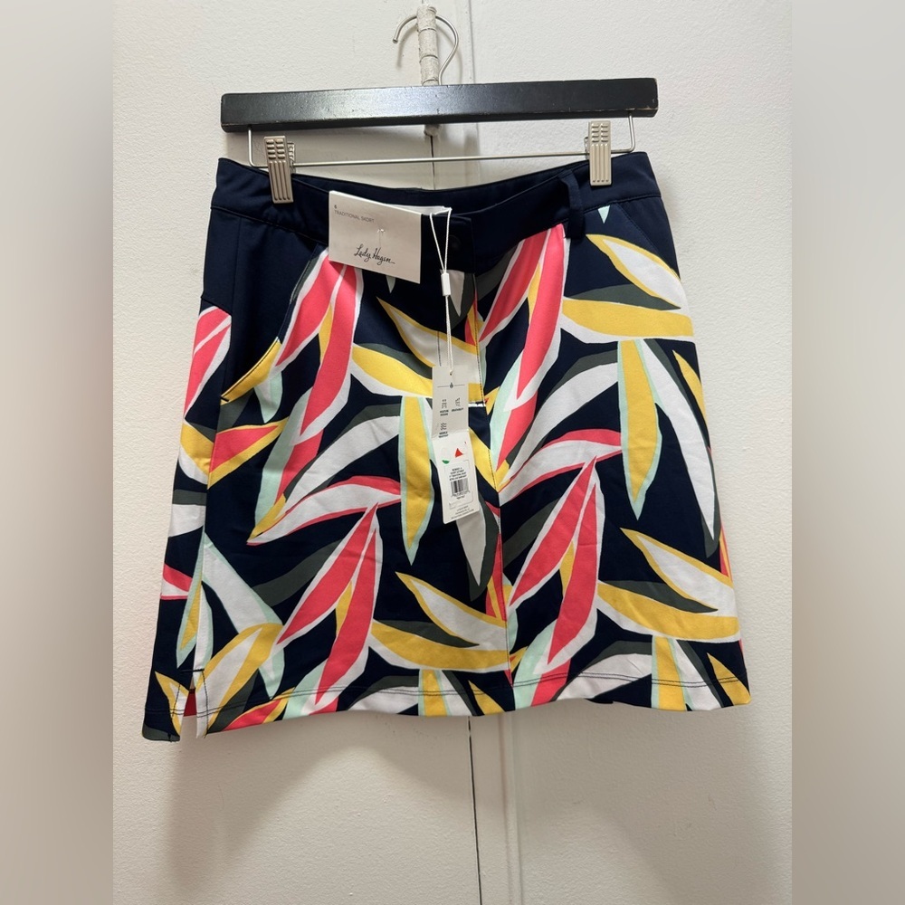 NWT Lady Hagen Traditional Skort Women's Sz 6 Navy Multicolor Stretch Pockets
